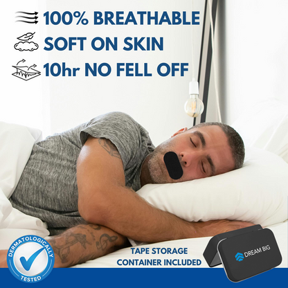 Dream Big™ Mouth Tape for Sleeping (30 Pack) Micropore Tape Hypoallergenic, Pain-Free Removal, Soft Medical Grade Fabric & Latex Free, Optimized Rest & Recovery, Stops Snoring with Better Nasal Breathing